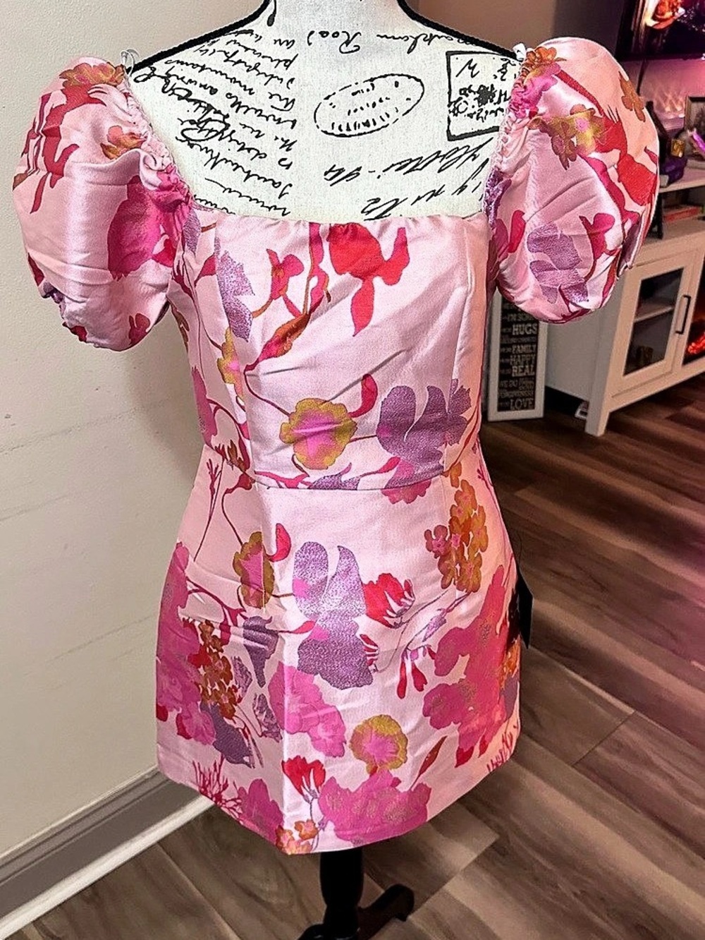 Lulus So Stunning Light Pink Floral Jacquard Puff Sleeve Mini Dress Floral Mini